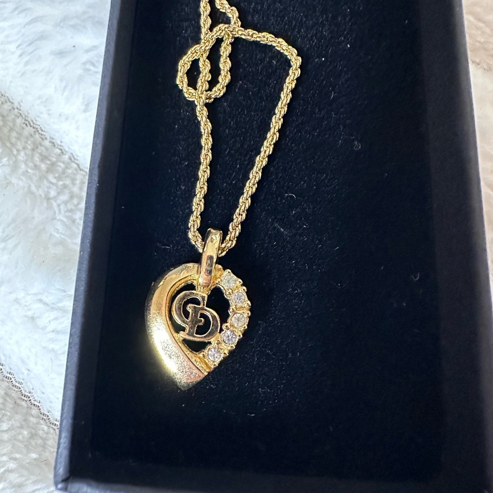 Christian Dior Gold CD Heart Pendant‎ Necklace w/ Crystals 15–17” - Picture 5 of 5
